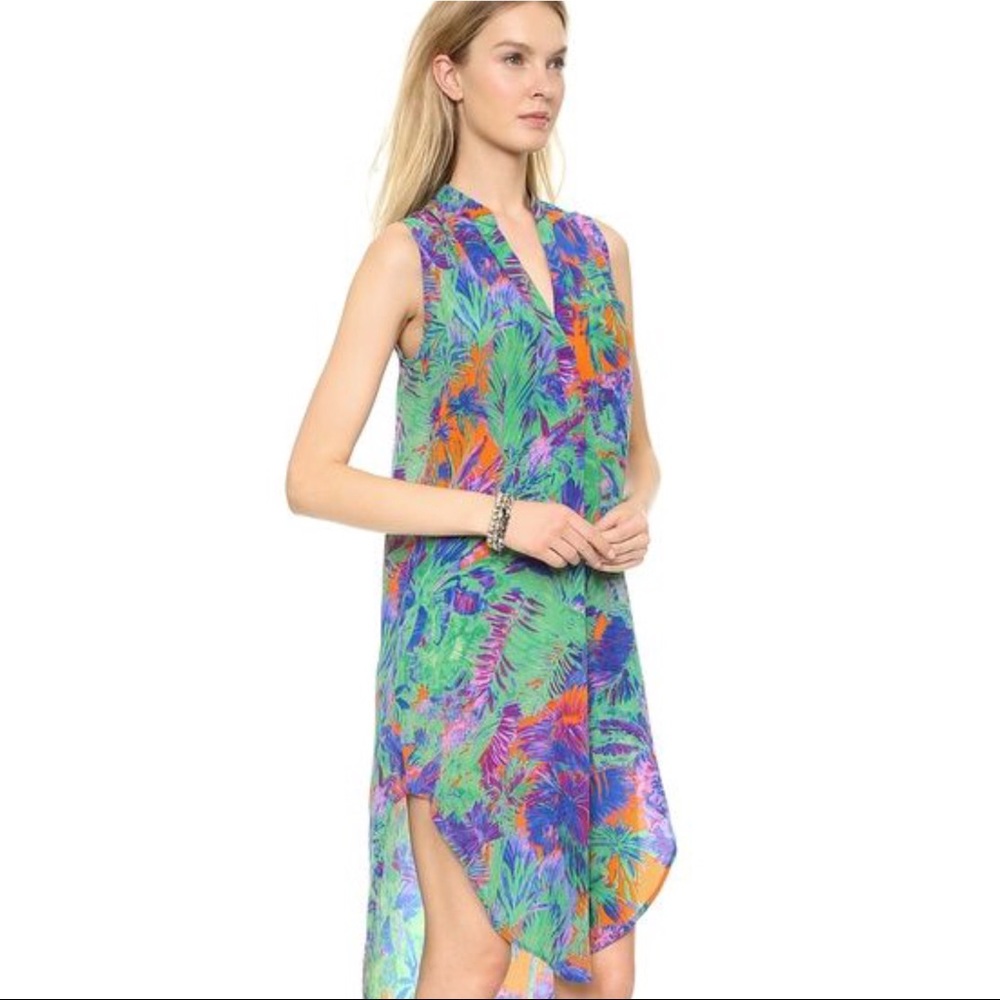 OTTE 100% silk green floral hi low hem dress small